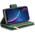 thumbnail image 5 of Case for iPhone XR, Glossy PU Leather 9 Card Slots Magnetic Closure Detachable Wrist Strap Zipper Wallet Shockproof Removable Back Cover Case - Dark Green, 5 of 16