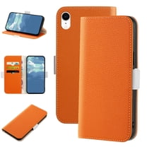 Dteck Wallet Phone Case for Apple iPhone XR 6.1 inch,Magnetic Folio Flip Holder Card Slots Candy Color Leather Full Protection Protective Cover,Orange