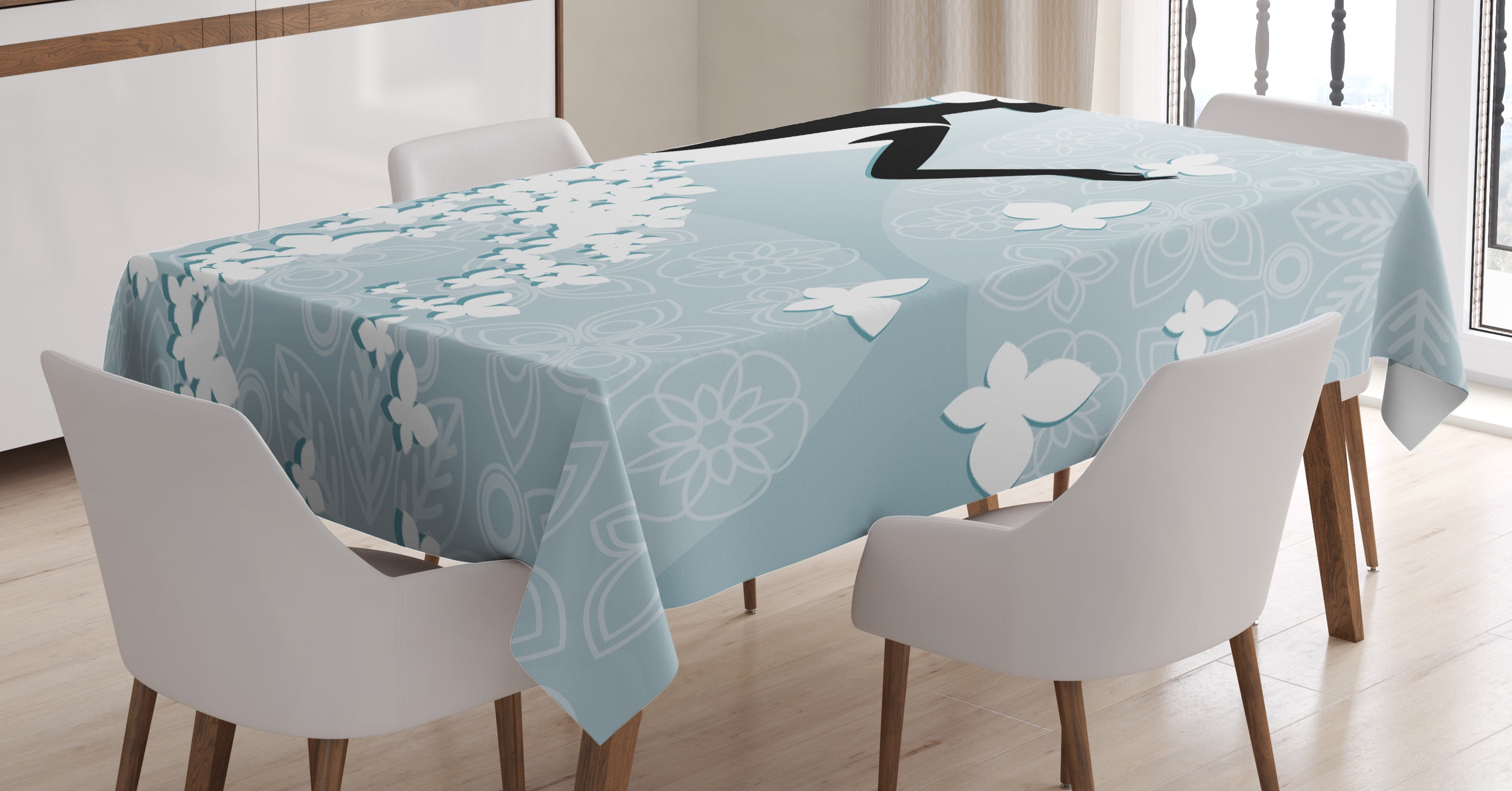 Bridal Shower Decorations Tablecloth, Bride in Butterfly Dress on Abstract Floral Backdrop