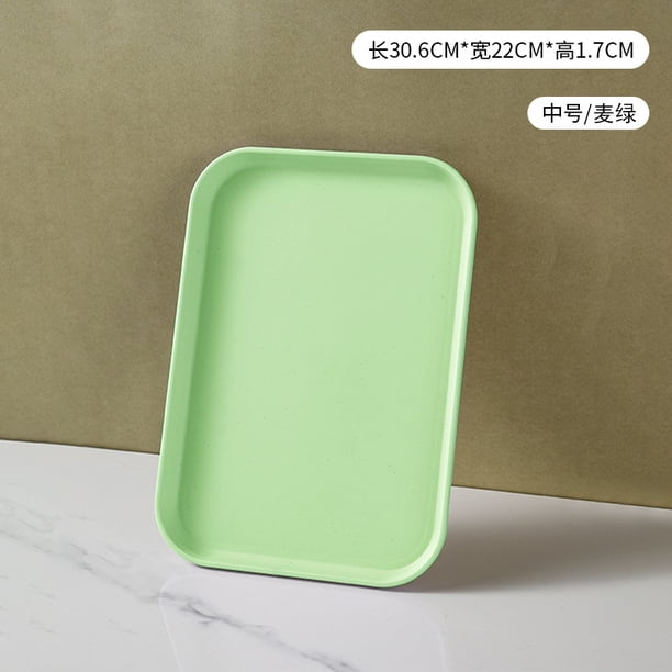 Nvzi Bandeja para alimentos ligera de 2 piezas, color verde claro - Bandeja de paja de trigo de 30,5 × 22 × 1,5 cm, libre de BPA, resistente y apta para lavavajillas.