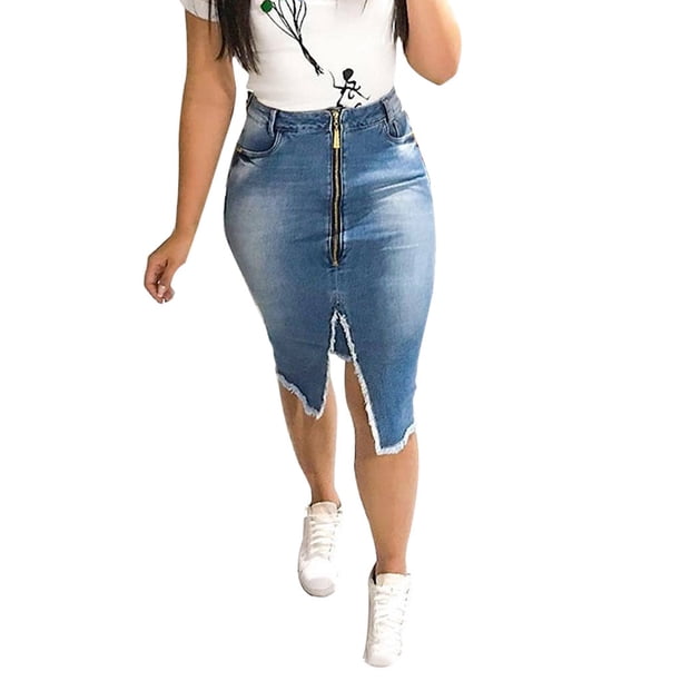 Gibobby Plisado Mini Falda De Las Minifalda de mezclilla de estilo callejero con corte rasgado y cintura alta a la moda para mujer(Azul, L)
