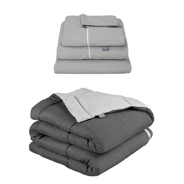 Edredón Dos vistas Queen Size Rogga Gris Oxford - Gris Perla + Sábanas Royal