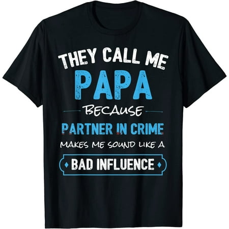 Mens Funny Grandpa Shirts, Humorous statement T-Shirt Papa Partner In Crime Dad T-Shirt Black Tshirt