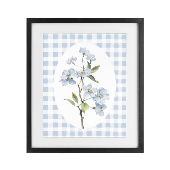 Stupell Industries French Country Blooms on Blue Checkers Black Framed Print Under Glass, 13 x 16, by Lanie Loreth