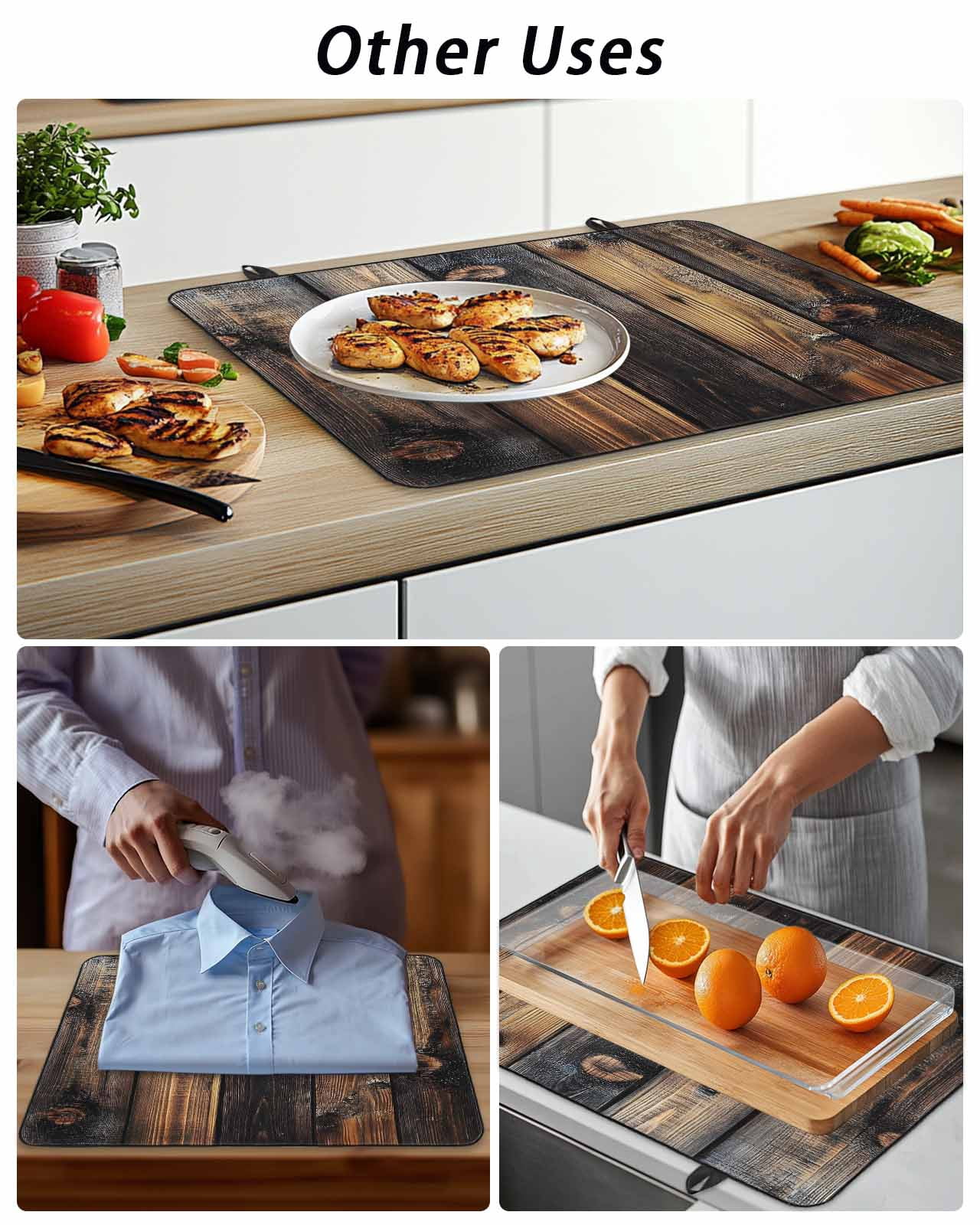 Stove Top Covers for Electric Stove 31x24 Inches, Black Brown Board Heat Insulation Fireproof Glass Cooktop Protector, Vintage Chic Shabby Wooden Grain Countertop Stovetop Cover for Kitchen