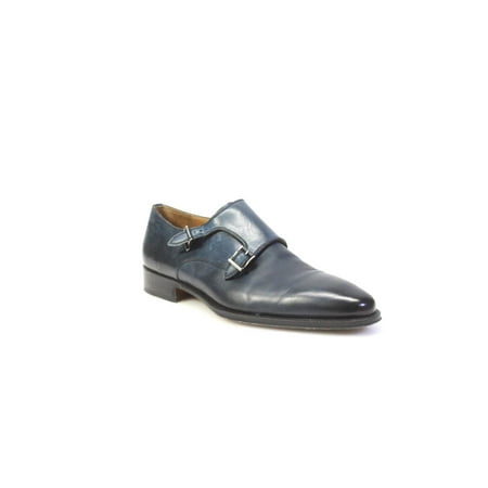

Pre-owned|Magnanni Mens Round Toe Double Monk Oxfords Indigo Blue Leather Size 10.5M