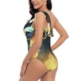thumbnail image 4 of Picia Firefly Forest Fox Pattern Women's One Piece Swimsuits,One Shoulder Swimwear Asymmetric ,Ruffle Monokinis Bathing Suits,High Waisted Flattering Bathing Suits-Small, 4 of 8