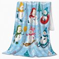 thumbnail image 2 of Snowmen Sledding Skating Skiing and Snow Tubing with Balloons and Pines, Cheerful Winter Activity Art for Kids, Warm Flannel Blanket for Playroom and Bedroom, Christmas Gift, Home Decor, 2 of 9