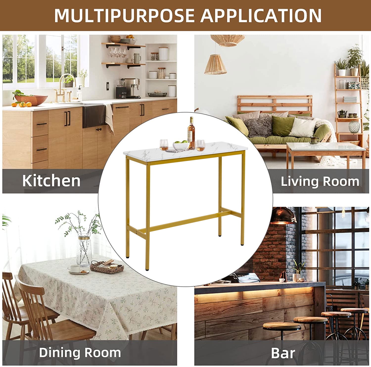44.5" Bar Table, Pub Table, Narrow Rectangular Dining Table, Kitchen Counter Table, High Top Mdf Table, Sofa Table with Sturdy Metal Legs
