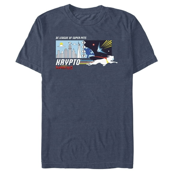 Men's DC League of Super-Pets Krypto Meteor  Graphic Tee Navy Blue Heather Medium