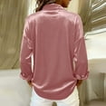 thumbnail image 4 of Womens Dress Shirts Vintage Button Down Satin Shirt Solid Long Sleeve Shirt Casual Blouse Office Work Tops Pink XL, 4 of 7