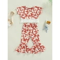 thumbnail image 2 of Genuiskids Toddler Baby Girls Summer 2Pcs Outfit Bell-bottoms Sets Short Sleeve Tassel Hem Tops Floral Flared Pants, 2 of 9