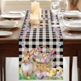 thumbnail image 3 of Table Runners 70 Inches Long Dress Scarves, Easter Bunny Farmhouse Coffee/Dining/Kitchen Table Decor, Holiday Table Runner, Spring Easter Eggs Floral Black White Check 13x70 Inch, 3 of 9