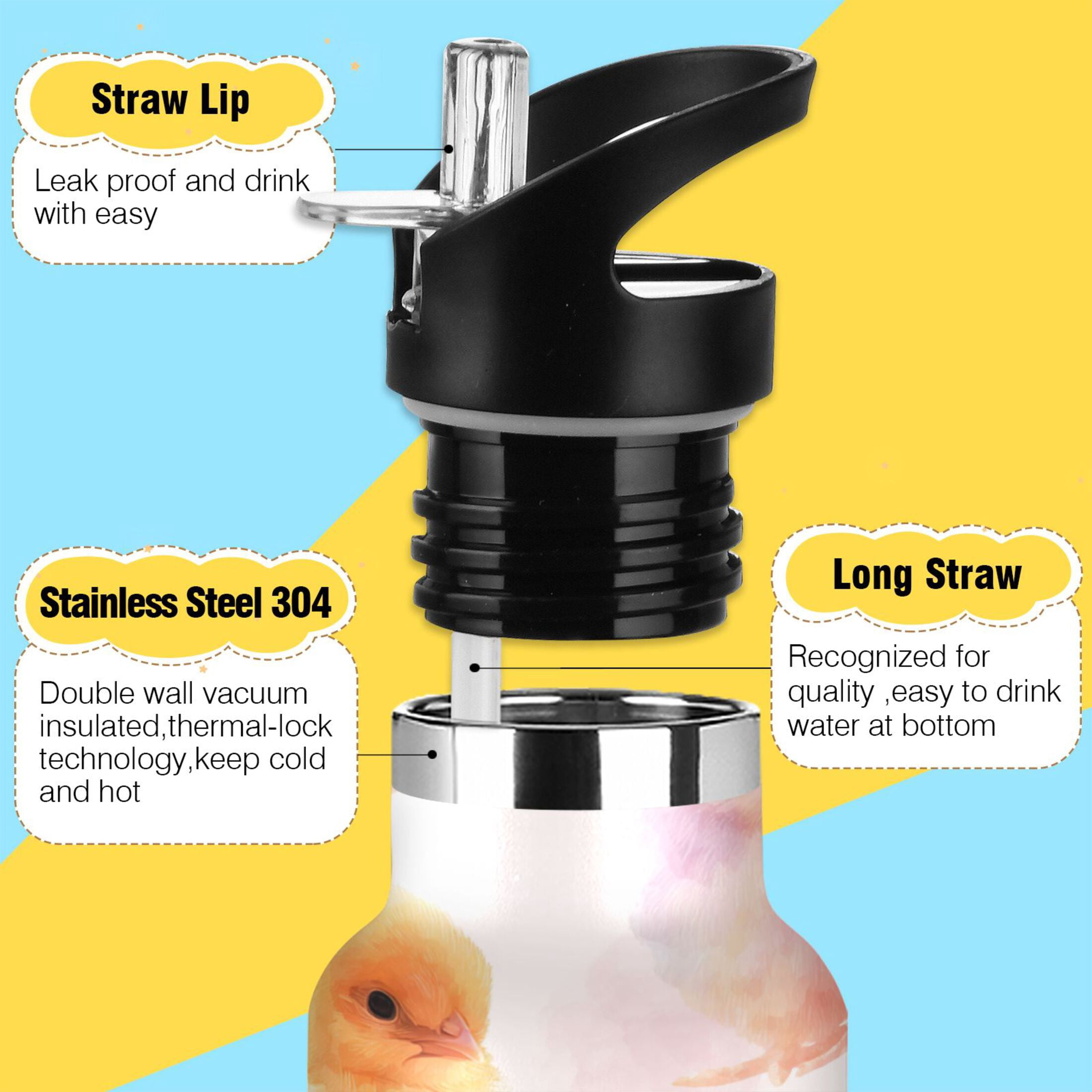 Kids Insulated Stainless Steel Sports Water Bottle 600ml (20oz) Cute Baby Chicks