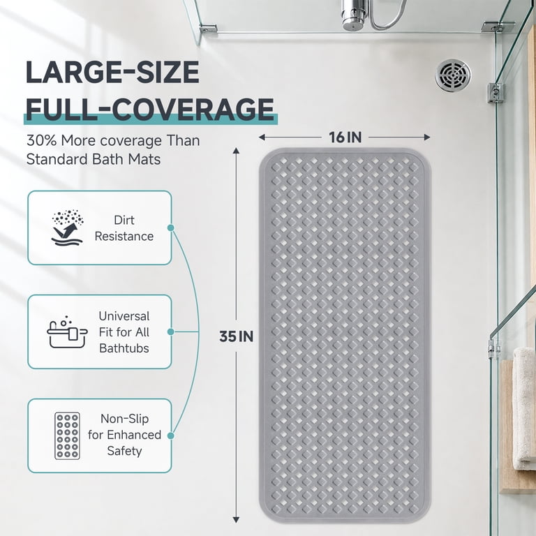 Dinosam 16x35 Extra Long Non-Slip Bath Mat, Gray photo 5