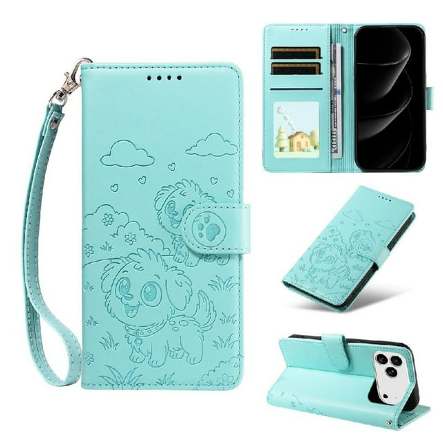 Funda Cartera GANGXUN con Diseño de Perrito en Relieve para iPhone 17 Pro Max , Protección 360° con Ranuras y Correa Desmontable