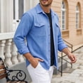 thumbnail image 4 of Stamzod Men's Button Down Shirt Jacket Casual Long Sleeve Shacket Spring Summer Textured Shirts with Pockets Blue C XL, 4 of 7