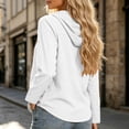 thumbnail image 4 of Womens Tops 100% Cotton Hooded Button Down Fashion Drawstring Long Sleeve Jacket Top, 4 of 7