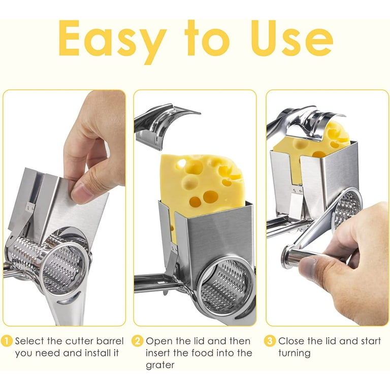 Jahy2Tech Cheese Grater, Rotary Cheese Grater Handheld with 3 Drum