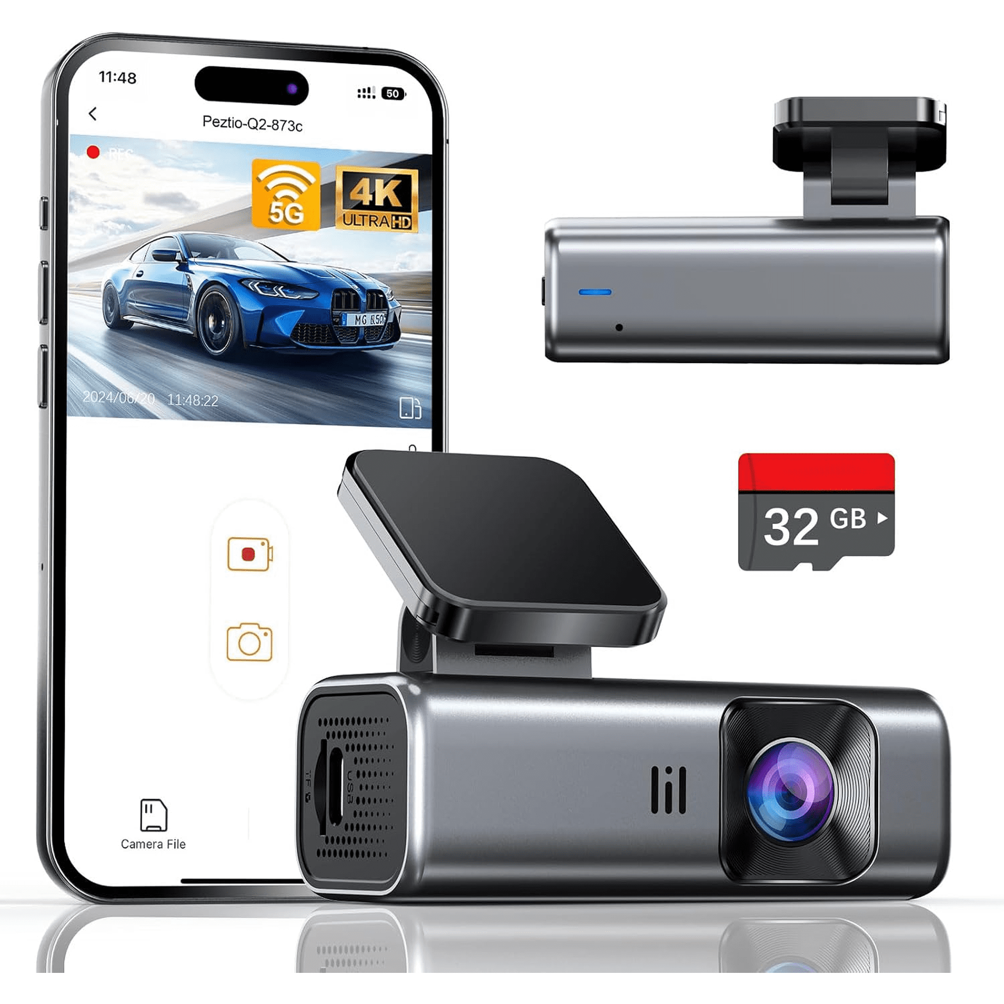 OKYWHOP 4K Front Dash Cam, 5GHz WiFi Mini Screen‑Free Dashboard Camera, 32GB Card Included, 160° Wide Angle, G‑Sensor, Loop Recording, 24H Parking Monitor, Night Vision, Easy Installation for Cars