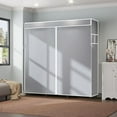 thumbnail image 4 of Portable Closet,Portable Wardrobe Closet Storage with 3 Hanging Rods,6 Storage Shelves,Side Pocket for Clothes Storage Organizer,Gray, 4 of 12