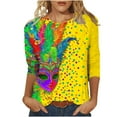 thumbnail image 3 of Feancey Mardi Gras 3/4 Sleeve Tops for Women Round Neck Blouse Spring Trendy New Orleans T-Shirts Novelty Mask Print Graphic Tee Parade Pullover Multicolor M, 3 of 6