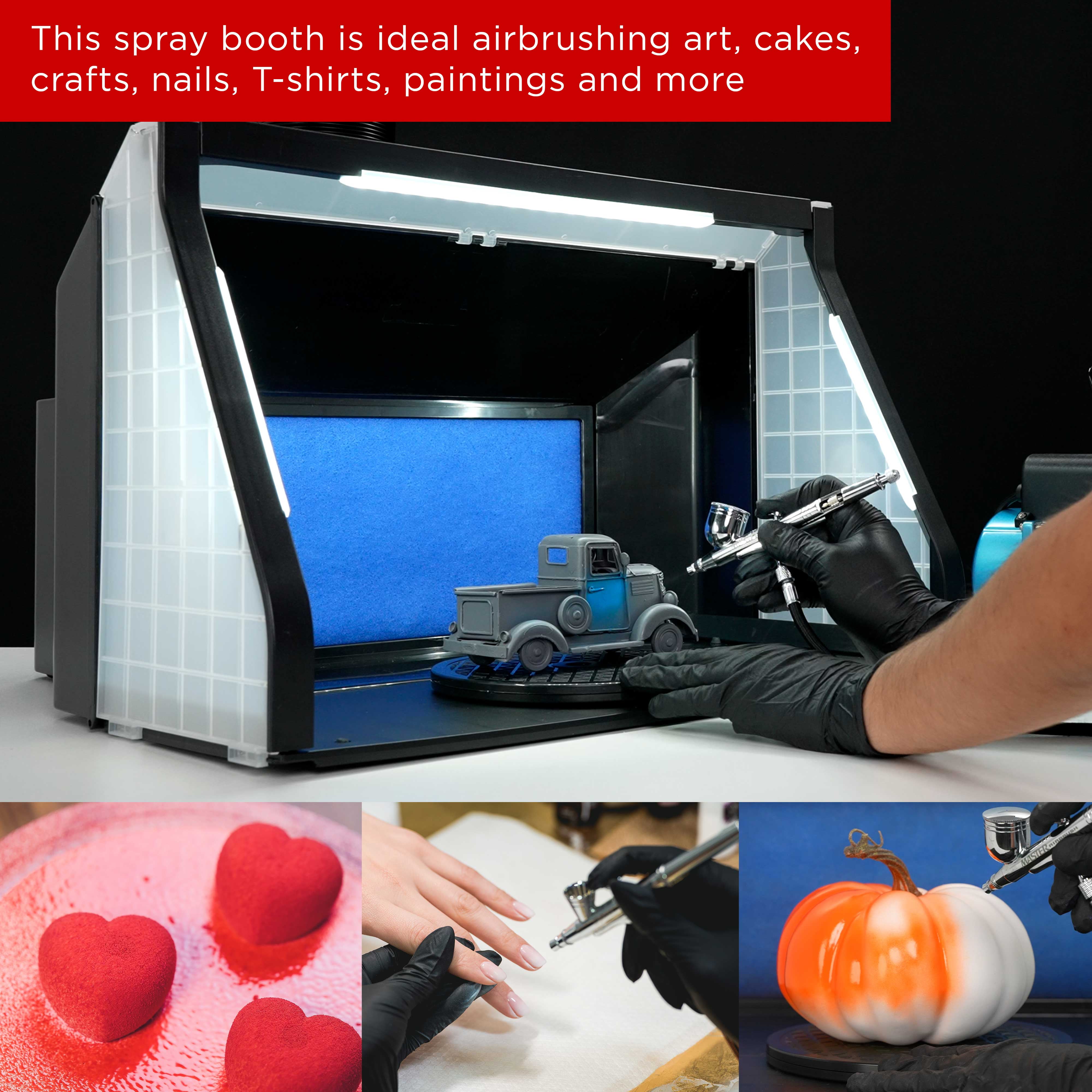 Portable, Dual Fan, Hobby Airbrush Spray Booth Kit with LED Lights, Exhaust Extension Hose (Extends up to 5.6 Feet)