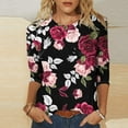 thumbnail image 2 of Birdeem Mode Femmes T-Shirt Imprimé Mi-Longueur Manches 3/4 Blouse Col Rond Hauts Décontractés, 2 of 12