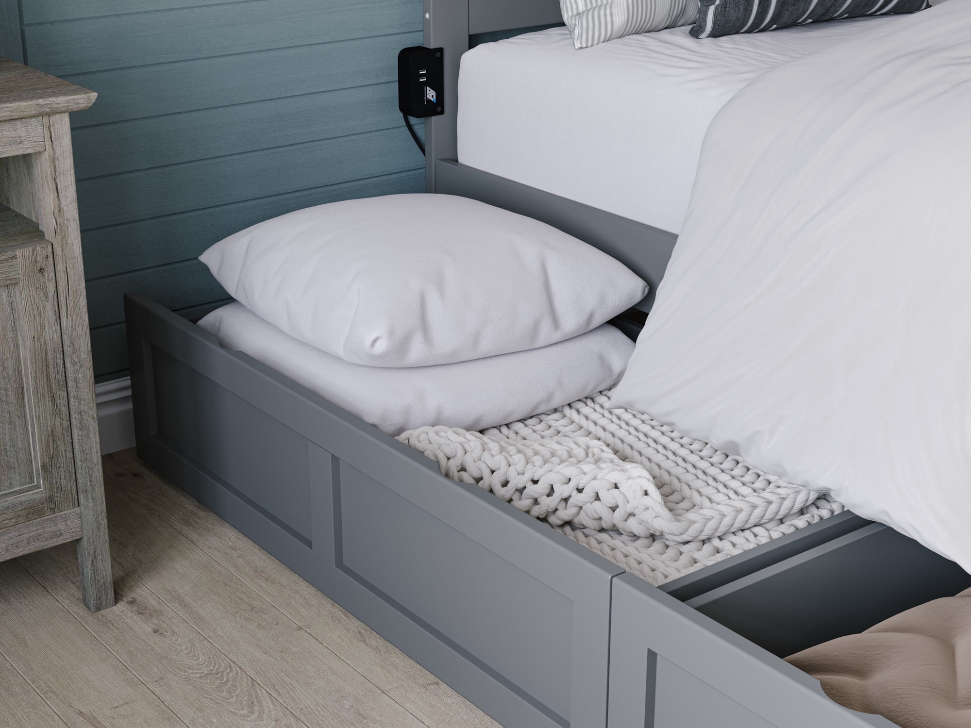 AFI Warren 14" Queen Wood Platform Bed Frame with Set of 2 Storage Drawers, Grey