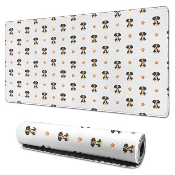 31.5x15.7 Inch Gaming Mouse Pad, Non-Slip Stitched Rubber Desk Mat for Desktop & Laptop,Dog Dachshund Paw White Pattern