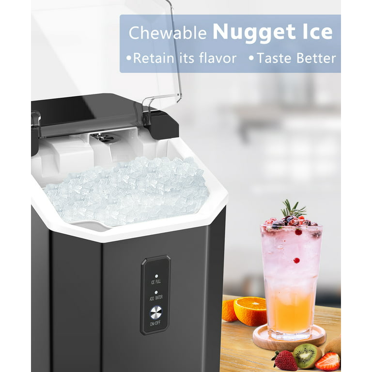 JOY PEBBLE 33lbs Countertop Ice Maker, Crushed Nugget Ice Type with Scoop,  Cubes Ready in 10 Mins, Red