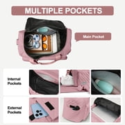 DAKIMOE Travel Duffle Bag for Women Men, Weekender Bags Carry on Gym Bag with Wet Pocket/Adjustable Strap/Shoe Compartment, Foldable Waterproof Overnight Tote Bag for Plane Sports Dance, Pink
