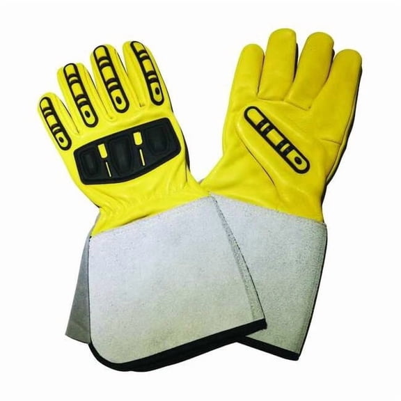 Leather Drivers Gloves, Gauntlet Cuff, Wing Thumb, Yellow, 2XL, 1 PR