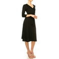 thumbnail image 2 of Moa Collection Women's Solid Wrap Dress – 3/4 Sleeve V-Neck with Waist Tie, 2 of 6