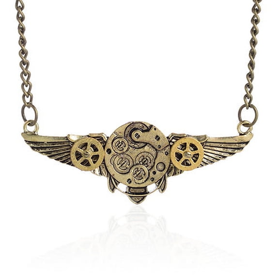 AYYUFE Steampunk Antique Angle Wings Gears Pendant Long Chain Statement Necklace