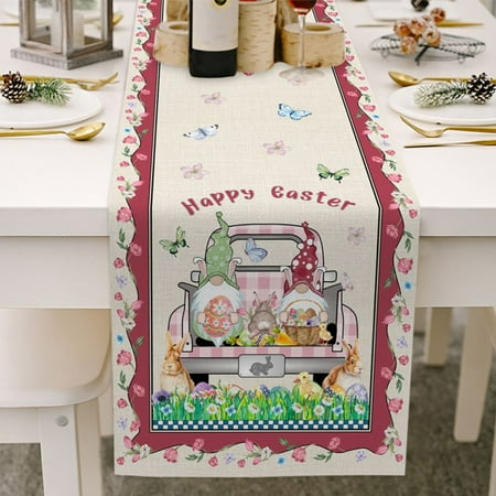 

Happy Easter Linen Burlap Table Runner 13 x 70 Kitchen Dining Table Runner Fashion Leopard Gorgeous Flower Plaid Bunny Dream Garden Non-Slip Holiday Table Cloth for Wedding Party BBQ Decor