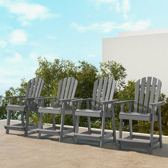 Costway 4 PCS Tall Bar Stool HDPE Patio Chair with Armrest Footrest Home Indoor Outdoor Gray