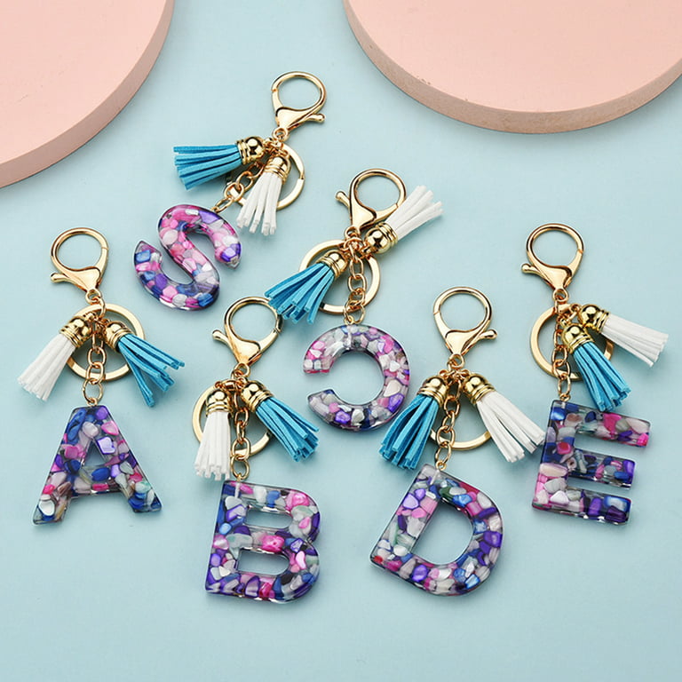 26 Alphabets Purple Letter Keychain Pendant Tassels Keyring DIY Craft for Women Students Girls Key Holder Charm Resin Accessories,Temu