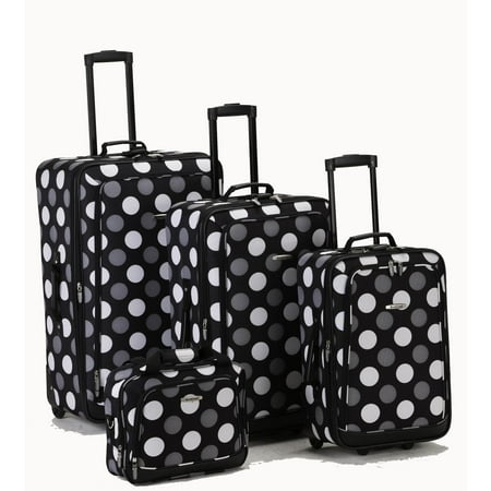 Rockland 11 inches Teen Adult 4-Piece Polka Dot Softside Luggage Sets, Gray
