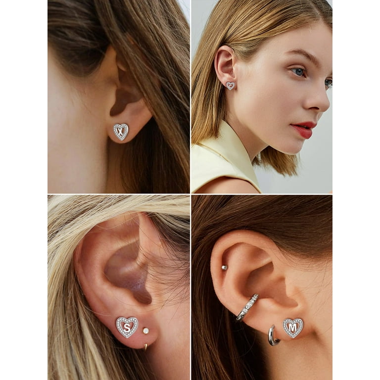 Initial Letter Earrings — Dainty Stud Earrings A To Z, Silver With Cubic Zirconia, Personalized Jewelry