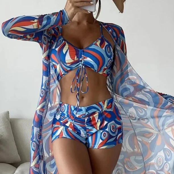 Trajes de baño estampados de verano, conjuntos de Tankini, traje de baño femenino con realce para ropa de playa, trajes de baño de tres piezas, traje de baño para piscina para mujer