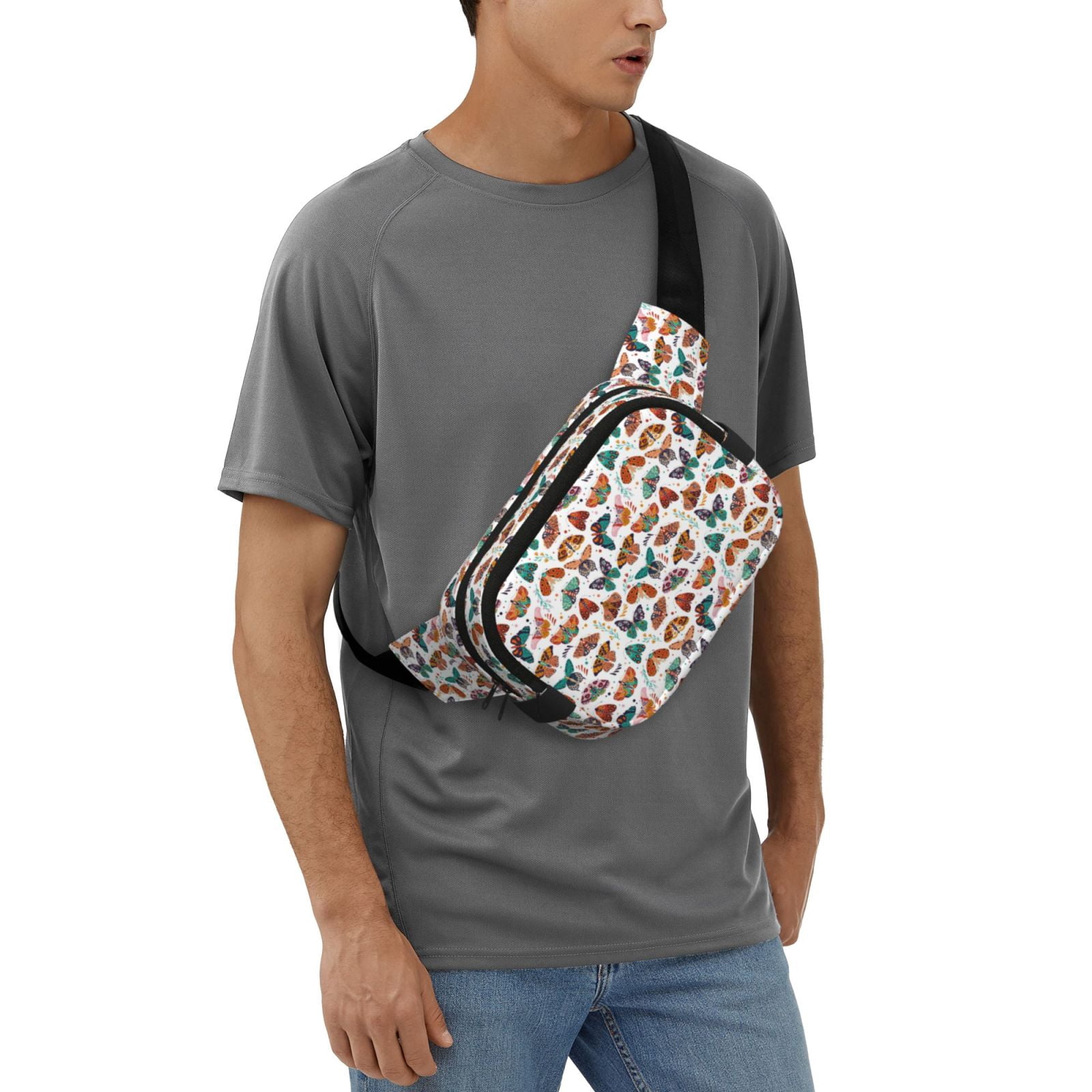 Picia Colorful Butterfly Print Square Double-Layer Waist Bag Mini Adjustable Waist Belt Bag Exercise Running Travel Hiking