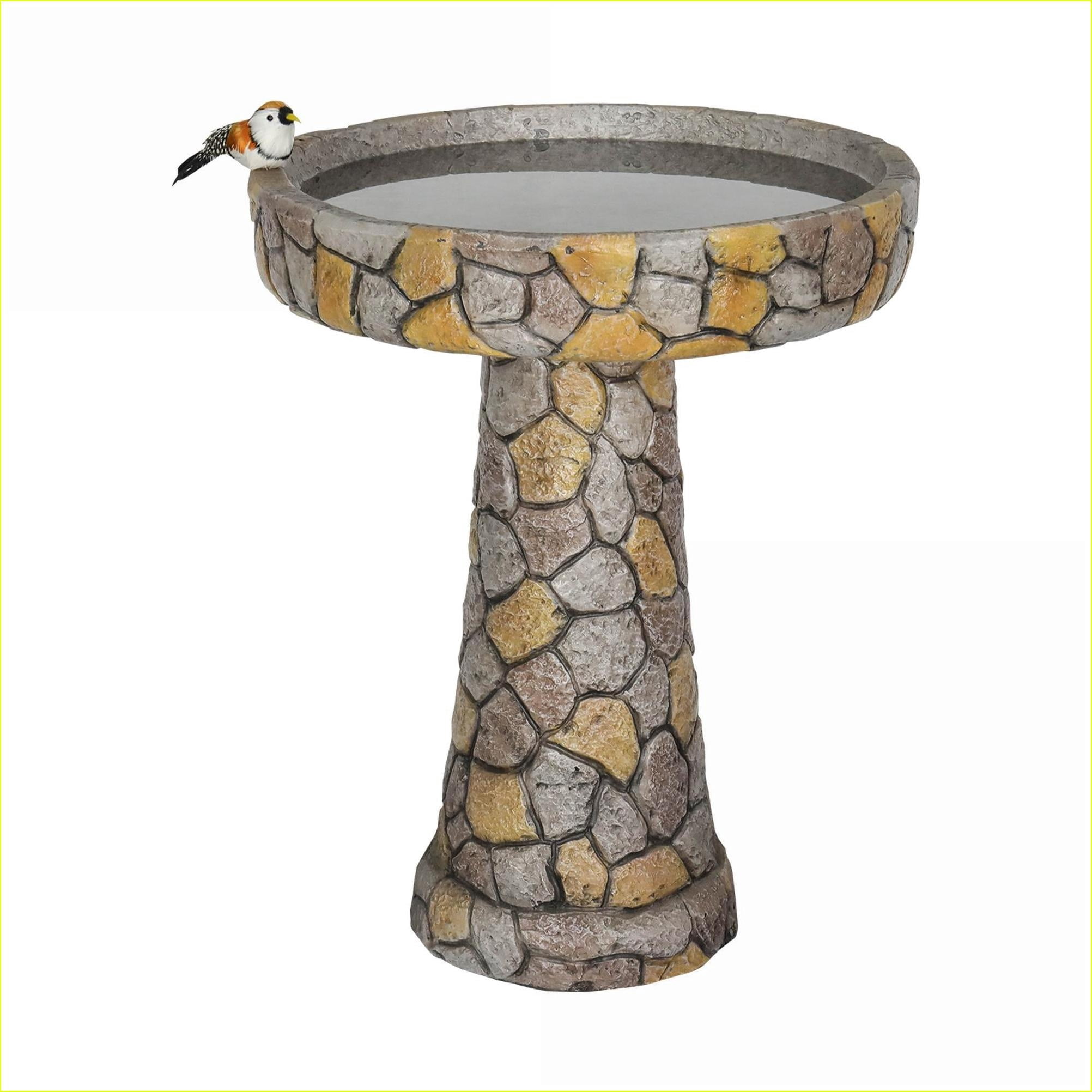 Bird Baths | 24" Tall Traditional Outdoor Garden Pedestal Bird Bath, Antique Stone Finish | Mosaic Stone | Concrete Cement