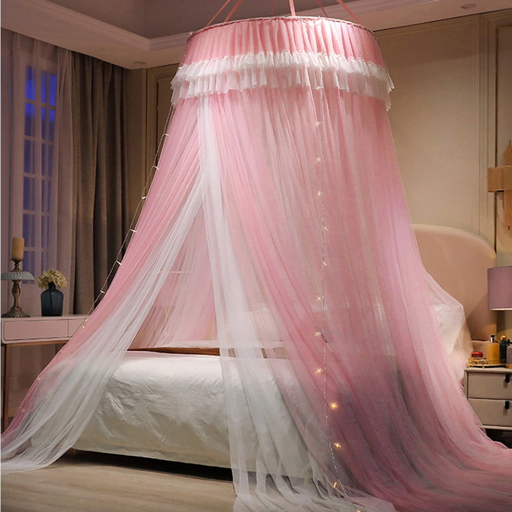 Kadahis Bed Canopy for Girls & Adults, Elegant Double Layer Bed Curtain Canopy Drapes, Round Dome Lace Princess Canopies Netting