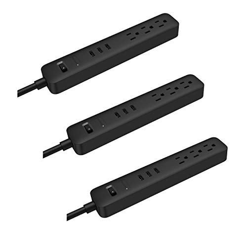 Details about   15 Outlets Surge Protector Power Strip with 3 USB Ports Flat Plug 6 FT Long Cord 