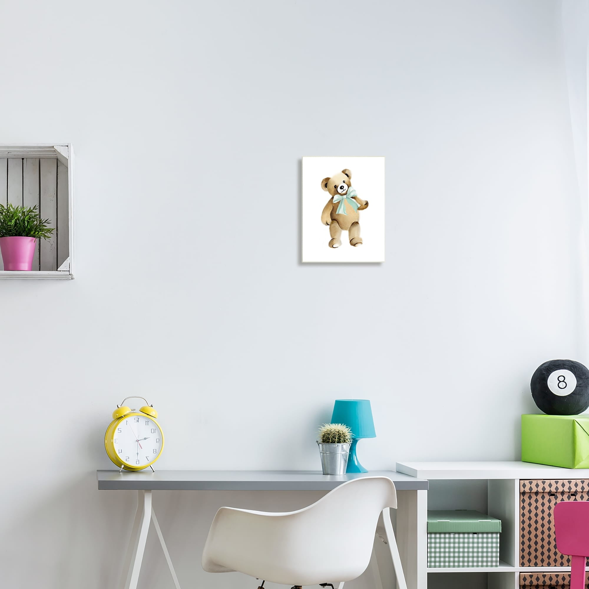 Stupell Industries Teddy Bear Green Bow Kids Nursery Animal Graphic Art Unframed Art Print Wall Art, Design by Studio Q