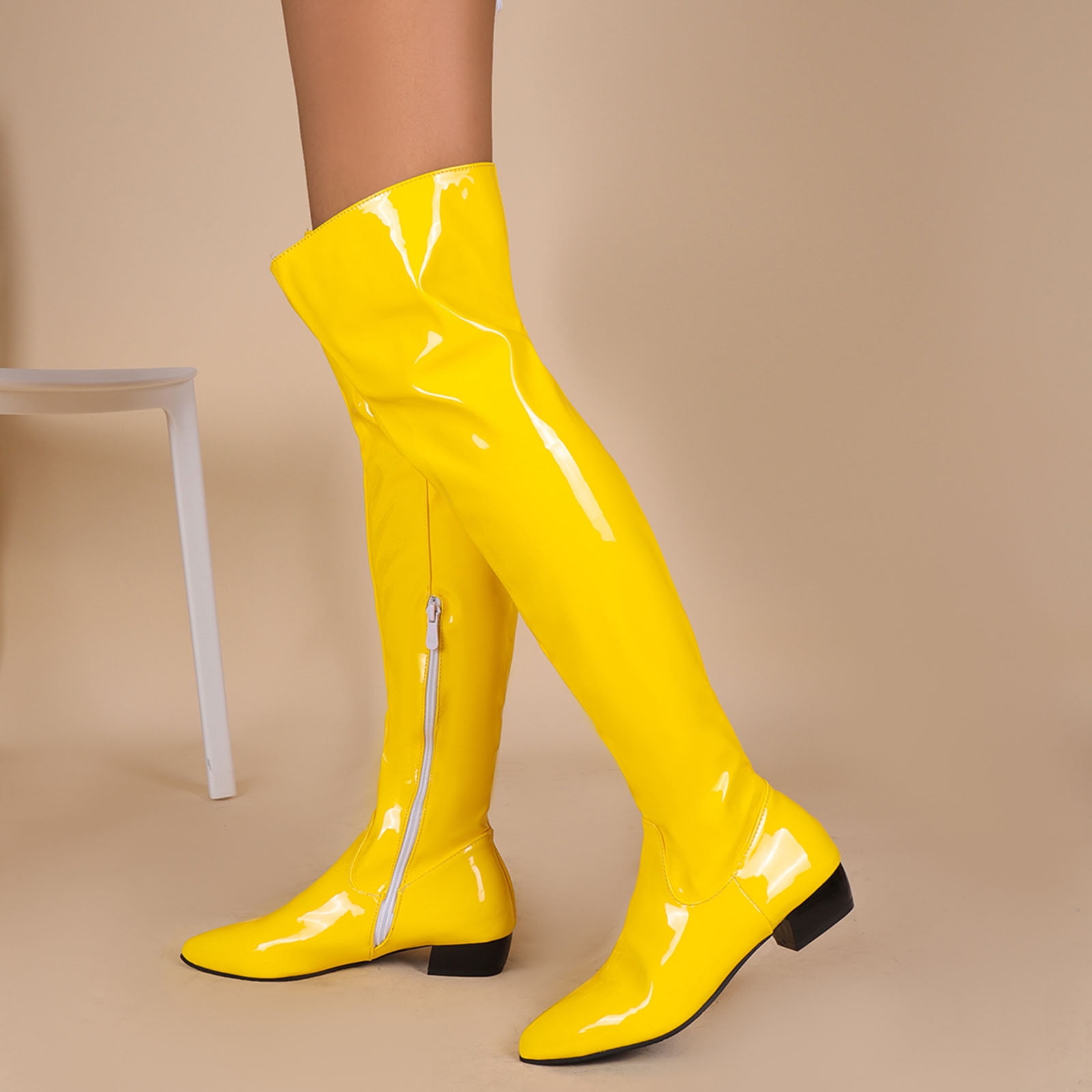 Yellow store thigh boots