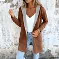 thumbnail image 5 of Fashionable Solid Color Long Sleeved Casual Sweater Cardigan, Hooded Jacket with Pockets for Versatile Layering in Women's Everyday Wardrobe,Coffee,L, 5 of 5