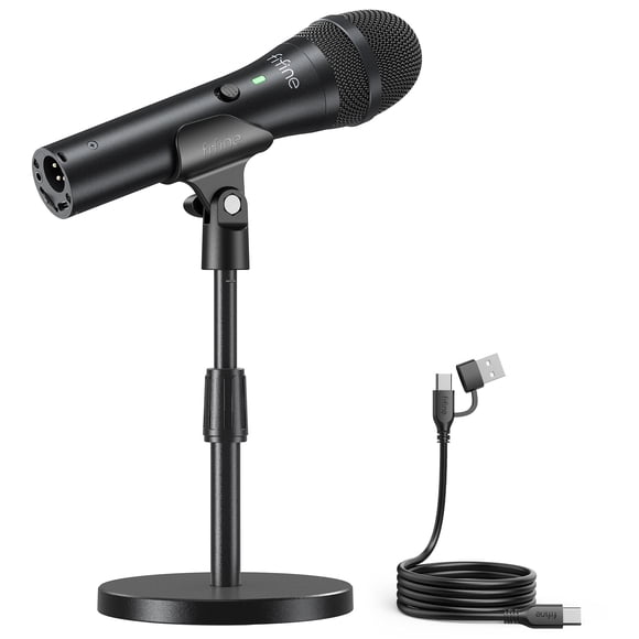 FIFINE Microphone Dynamique USB/XLR pour l'Enregistrement de Balados, Ensemble de Micro Portatif de Studio avec Support de Bureau pour Voix, Voix Off, Diffusion, Noir-Amplitank