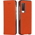 thumbnail image 2 of Galaxy Fold 5G Genuine Cowhide Leather Wallet Case,Flip Folio Magnetic Buckle Closure,Card Slots Holder,Cash Pockets Cover Case with Kickstand Cases for Samsung Galaxy Fold,Orange, 2 of 15